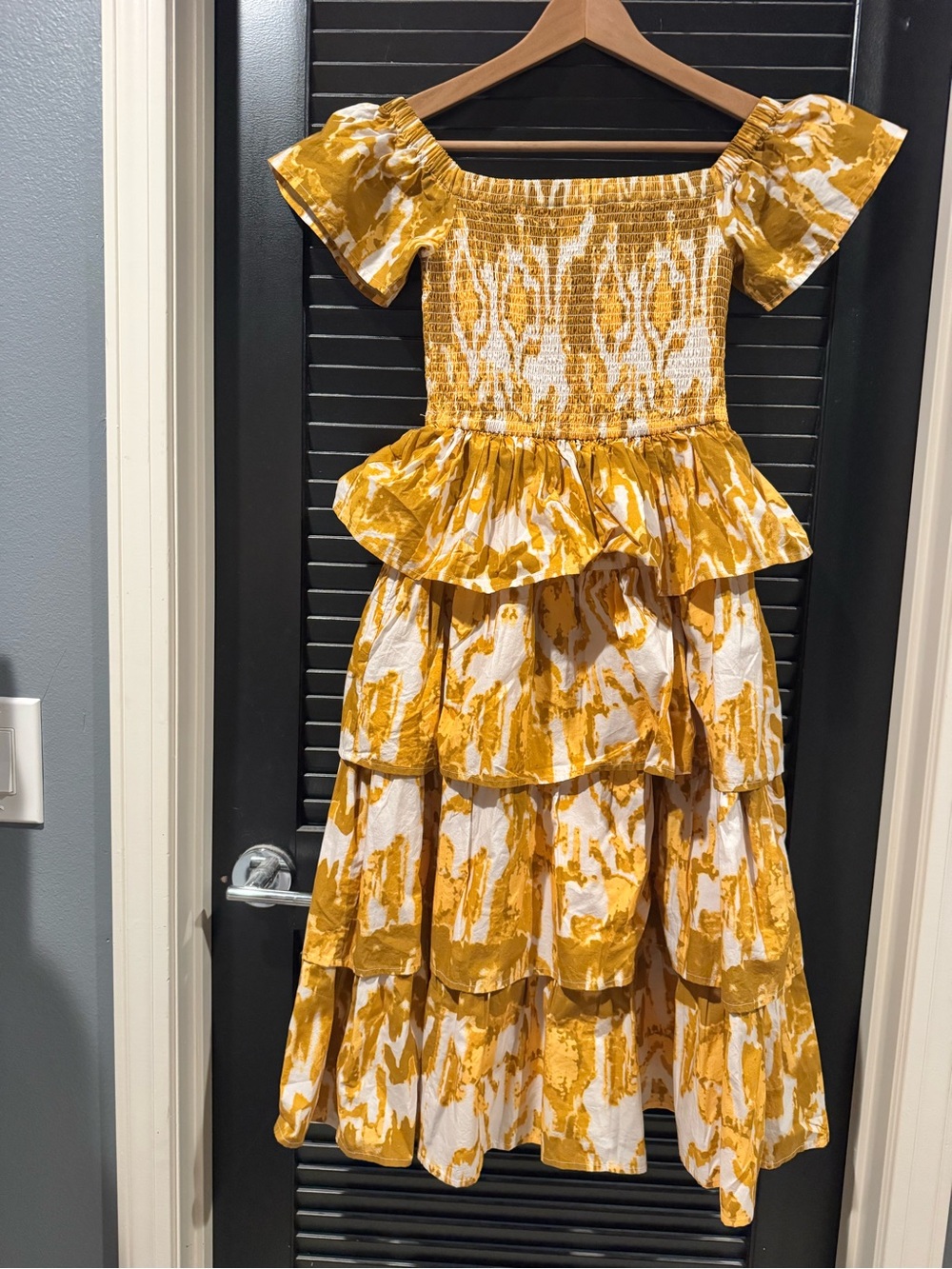 Cleobella S Kaiya Tiered Cotton Smocked Ruffle Sleeve Dress - Shae Ikat print